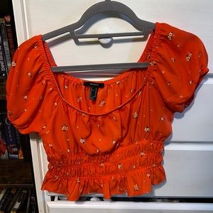 Coral floral crop top